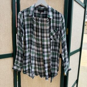 Green Plaid Banana Republic Boyfriend Fit Blouse - Size Small